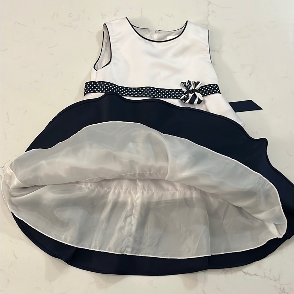 Dorissa Blue and White Sleeveless A-Line Dress - Picture 4 of 9